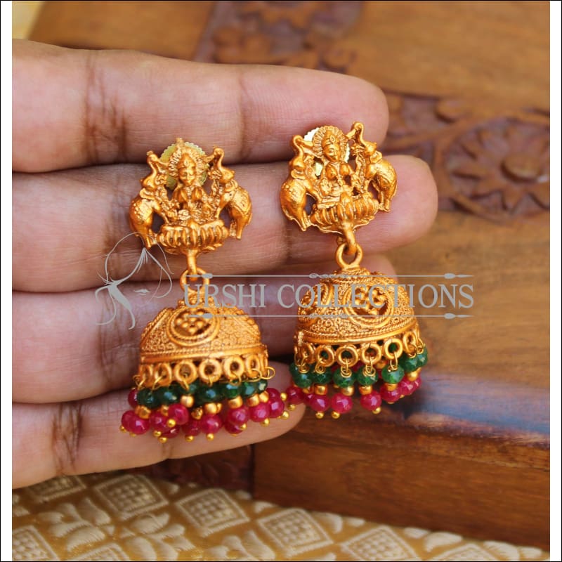Beautiful Traditional Temple Lakshmi Gold Design Earring Jhumka Buy Online  At LittleFingers : LittleFingers: Amazon.in: Fashion