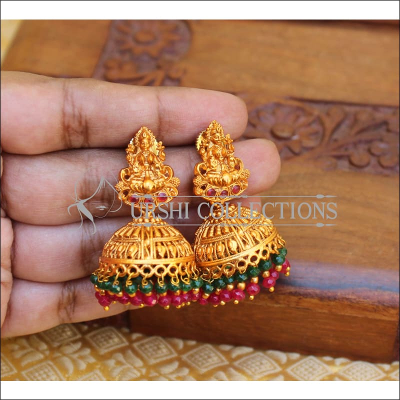 Gold tone pink stone Lakshmi coin stud/earrings dj-42350 – dreamjwell