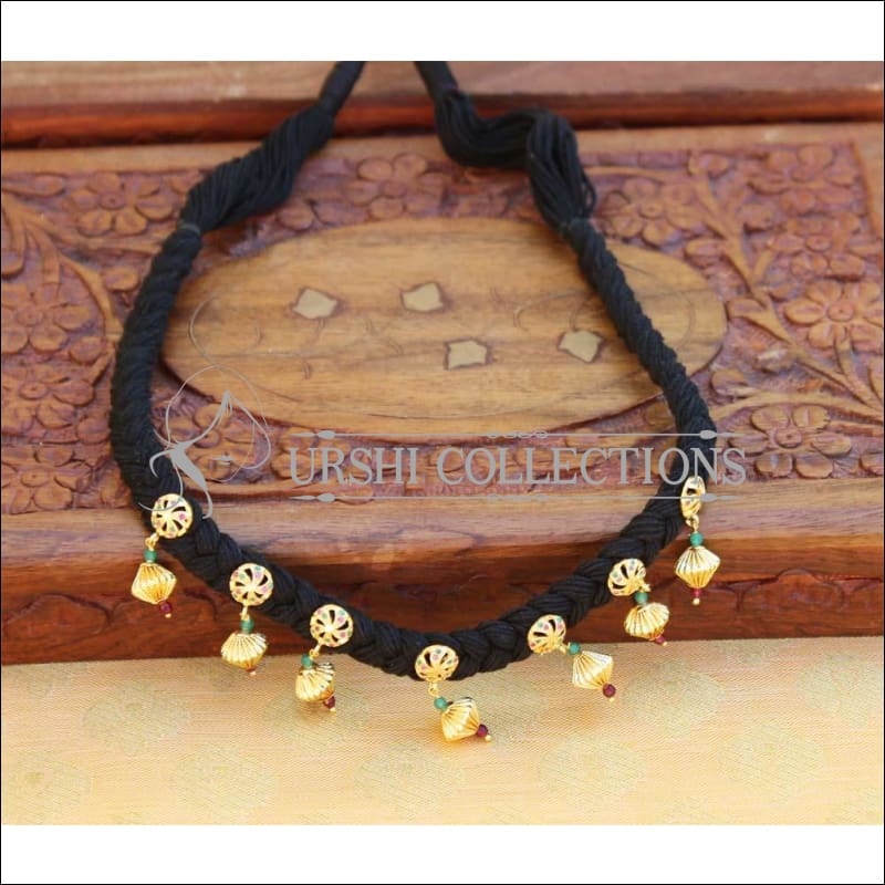 22K Gold Necklace with Cz, Color Stones , Japanese Pearls & Black Thread  (Temple Jewellery) - 235-GN2224 in 28.550 Grams