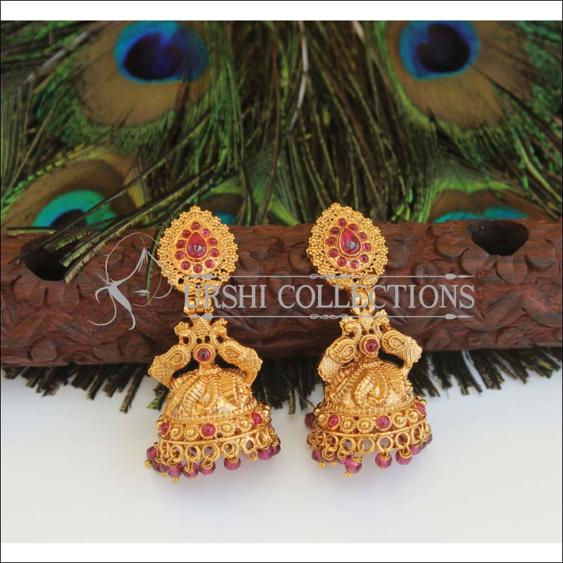 Temple Jewellery - 22K Gold 'Peacock' Jhumkas (Buttalu) - Gold Dangle  Earrings with Beads - 235-GJH2179 in 28.000 Grams