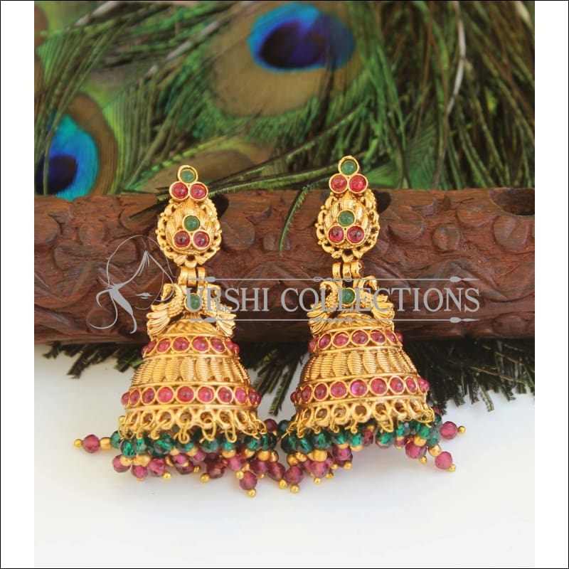 Buy One Gram Gold Plated Ruby Emerald Stone Dangle Earrings Online