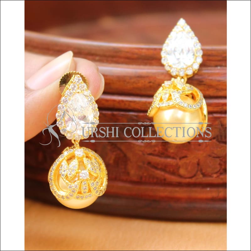 American Diamond Small Gold jhumka Earrings with Ruby Emerald CZ color –  Indian Designs