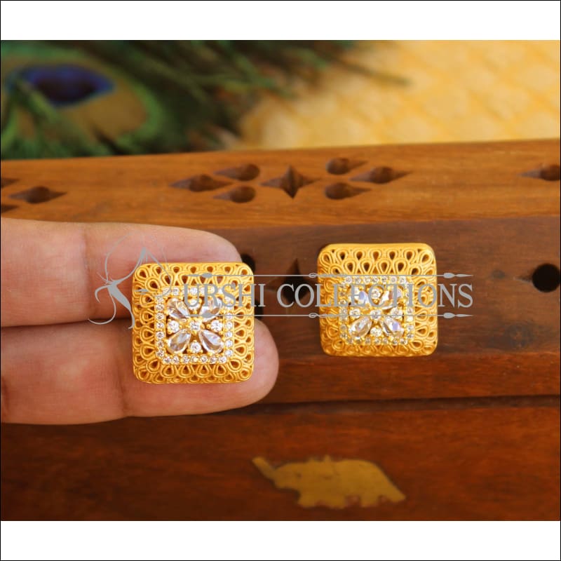 Buy the Designer Brighton Two-Tone Etched Square Shape Classic Stud Earrings  | GoodwillFinds