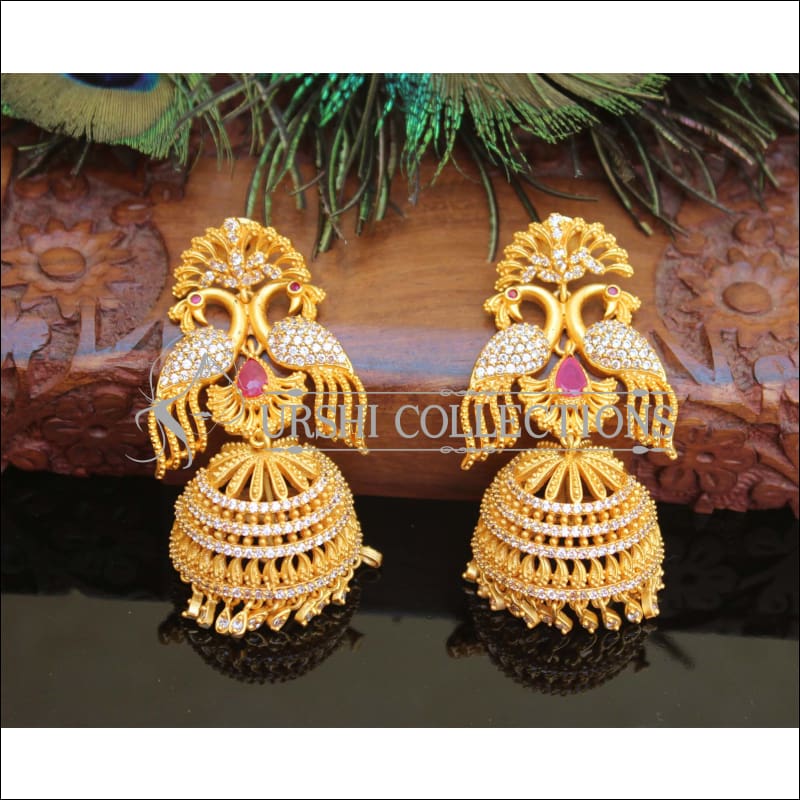 Traditional Orange Stone  Pearl Golden Plated Chandbali Earring Jhumki   Priviu