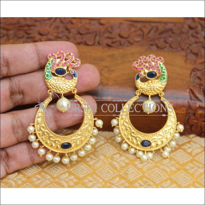 Crunchy Fashion Oxidized Gold-plated Traditional Peacock Royal Red Dangler  Design Earrings - RAE1490