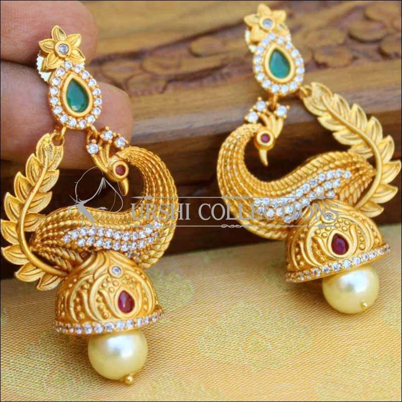 18k gold plated earring with beautiful peacock desigen earring\\ white  pearl — Discovered