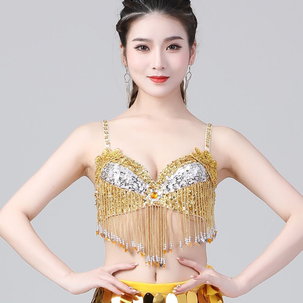 Women's Sequin Bra Sparkle Shiny Glitter Bralet Bra Top Belly Dance  Clubwear 