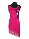 Unequal Fringe Sequin Latin Dance Dress Costumes Swing Rhythm V Neck Backless Strappy Tango Ballroom Samba Slip Dress