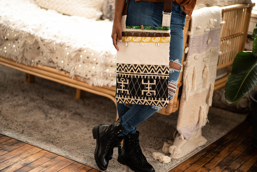 African Handbag with Herringbone Print