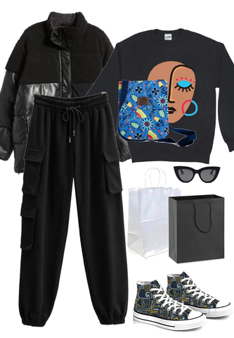 A Shopping Day Outfit with Print Messenger Bag