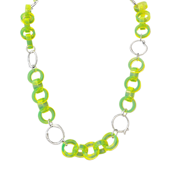 Neon Yellow Acrylic and Sterling Silver Chain