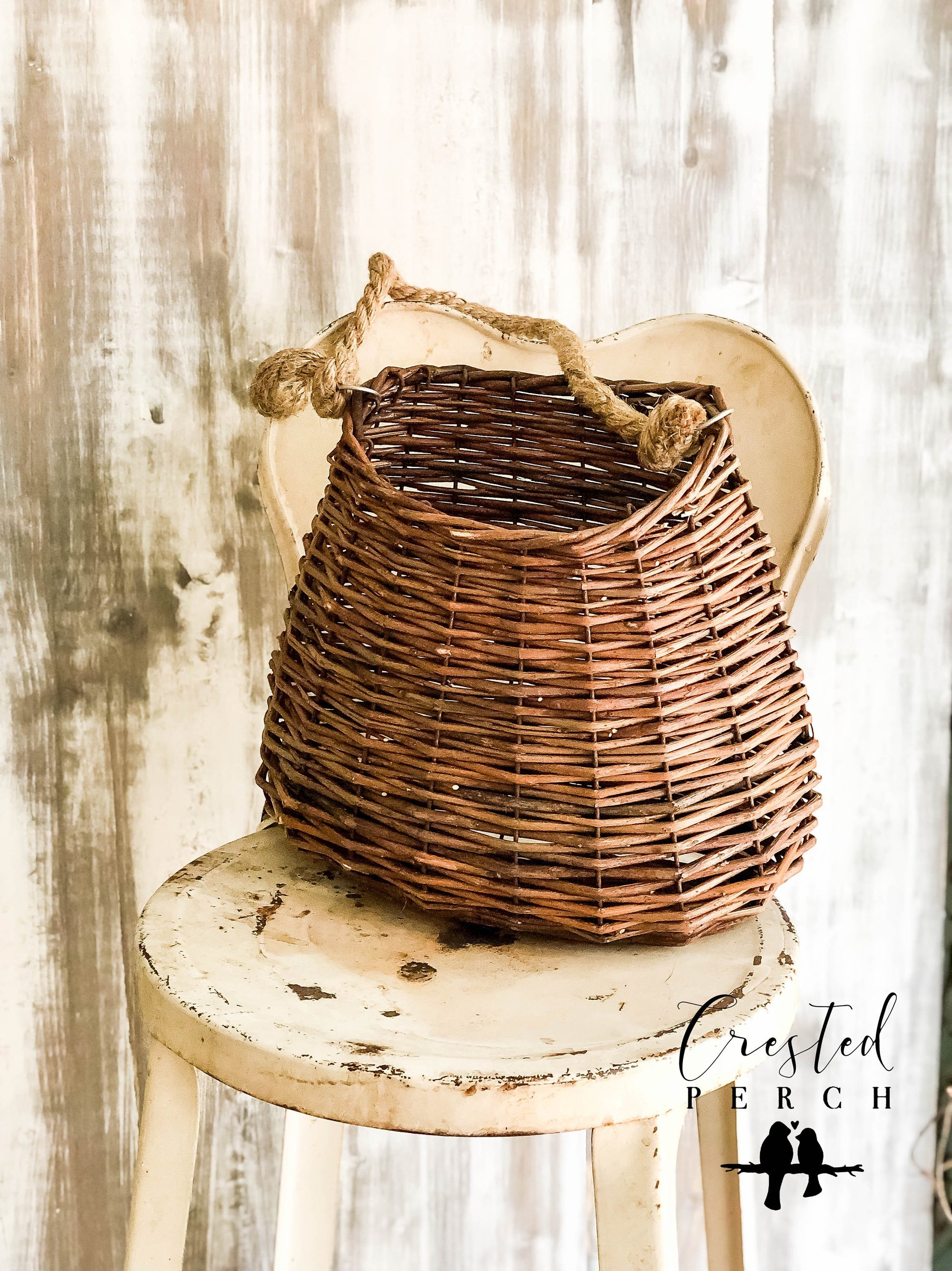 The Kenswick Brown Willow Hanging Wall Basket With Rope