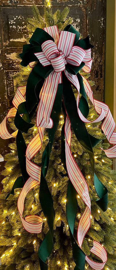 The Esmerelda Red Cream & Green Velvet Christmas Tree Topper Bow