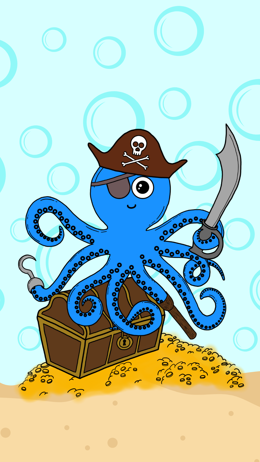 pirate octopus lock screen phone wallpaper