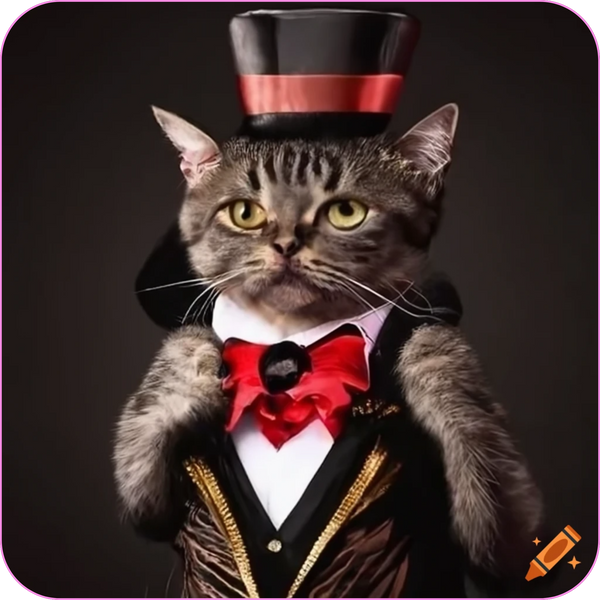 ai generated image of a cat dressed as a circus ringmaster