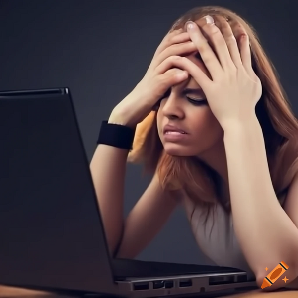 AI generated image of a frustrating woman facepalming in front of a computer