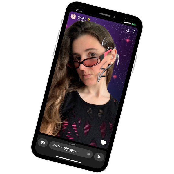 screenshot photo of a woman wearing a futuristic digital ear cuff