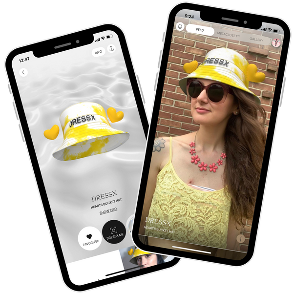 screenshots of the hearts bucket hat in the dressx app