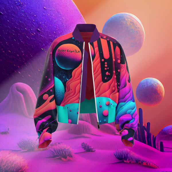 image of a digital jacket with a red, purple, and turquoise planetary scene