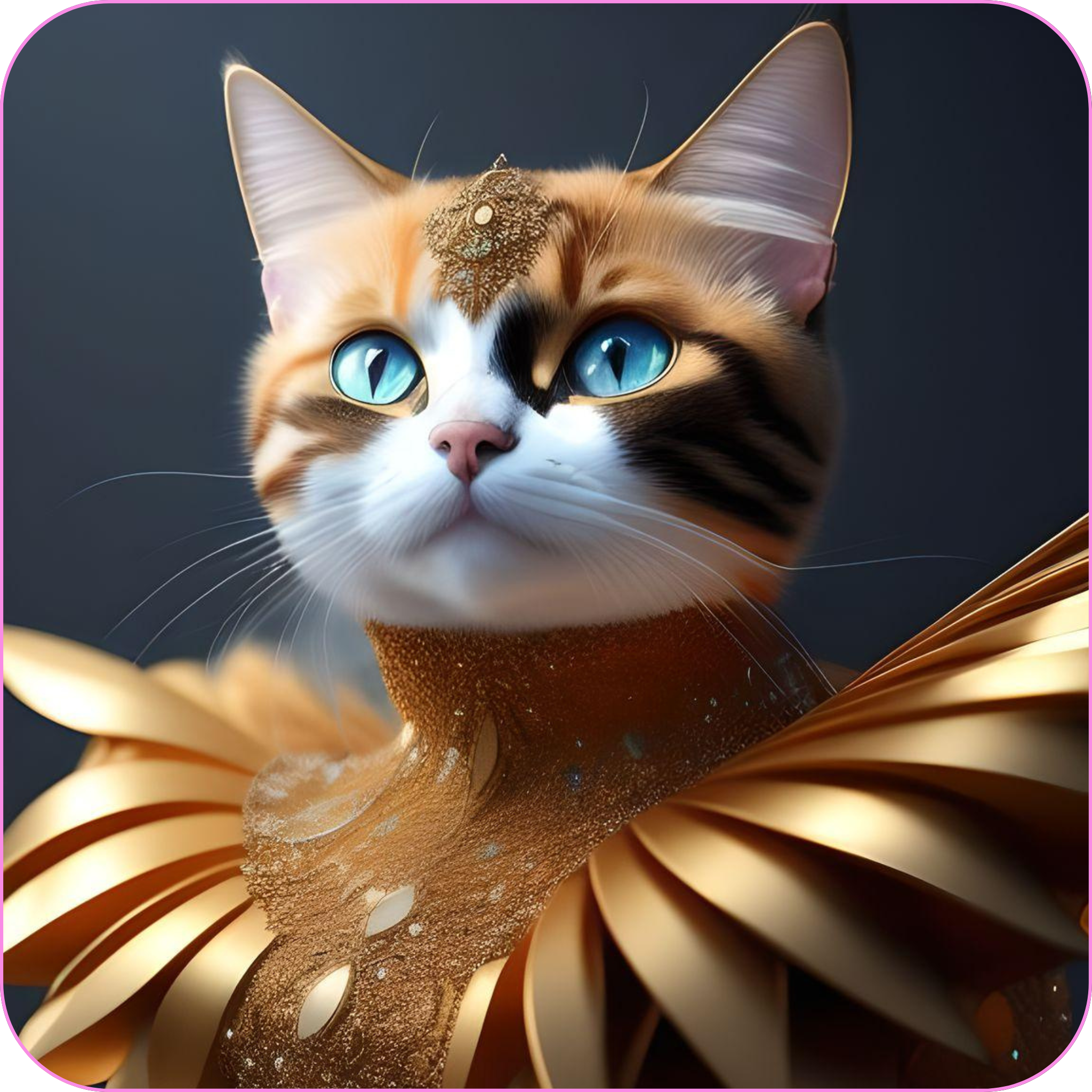 ai-generated cat wearing an elaborate gown and headpiece