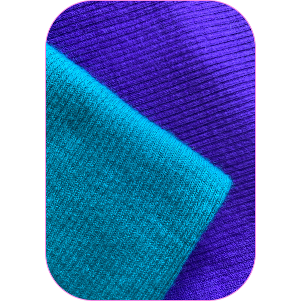 ribbed knit fabric in 2 colors, teal and purple