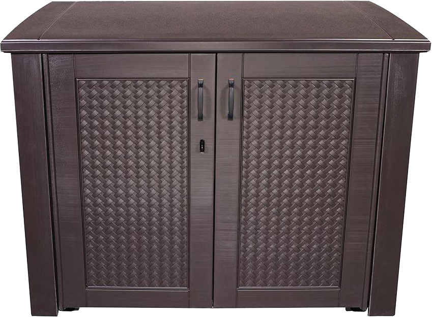 Brown, Wicker-Look, Lockable PorchBoxDrop Storage for Yard, Deck, Garage or Porch (Can Contain Freezer/Refrig)
