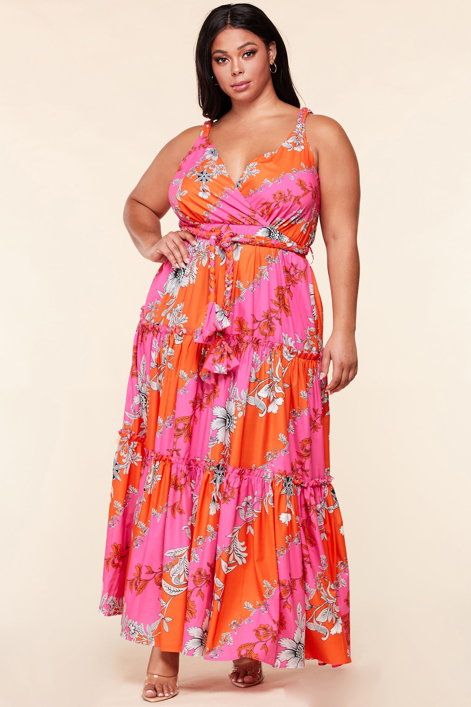 Plus Pink Coral Floral Maxi Dress – Latiste Retail