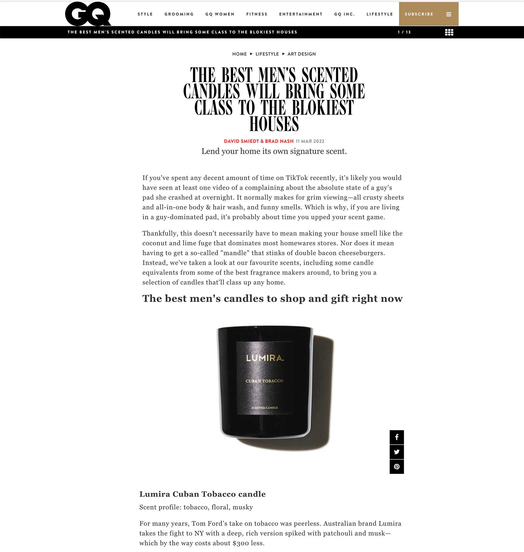 GQ Best Men's Scented Candle