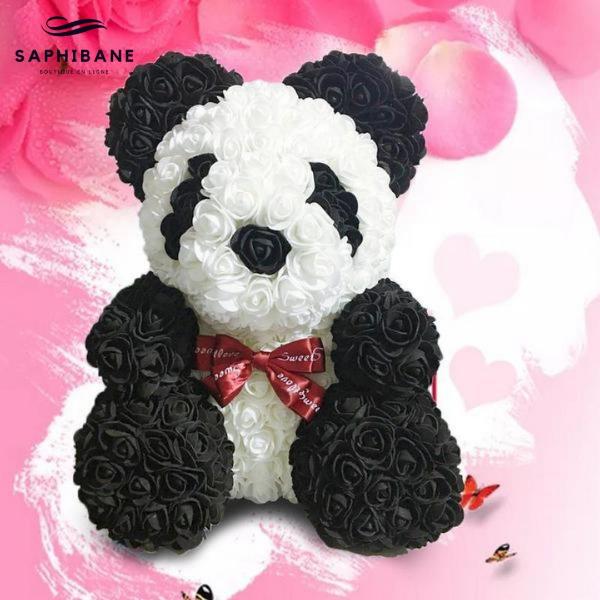 Panda En Fleurs De Roses 40 Cm