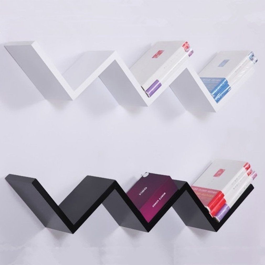 Zig Zag W Step Shape Floating Wall Display Shelves Free