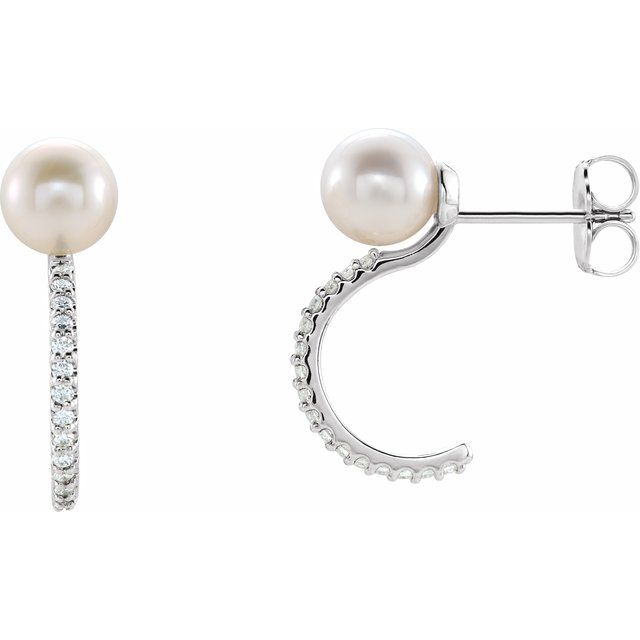 Sterling Silver Freshwater Cultured Pearl & .08 CTW Diamond Earrings ...