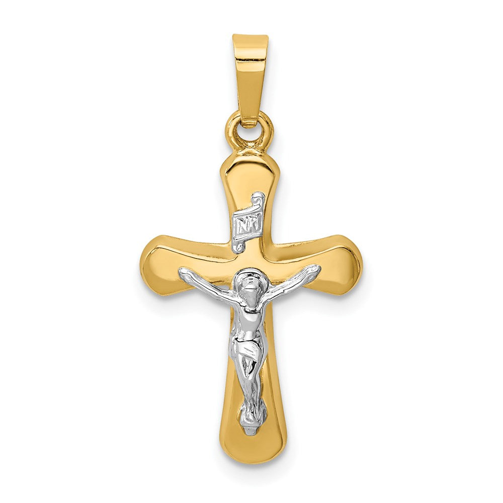 14K Two-tone Textured and Polished Latin Cross w/ Hearts Pendant
