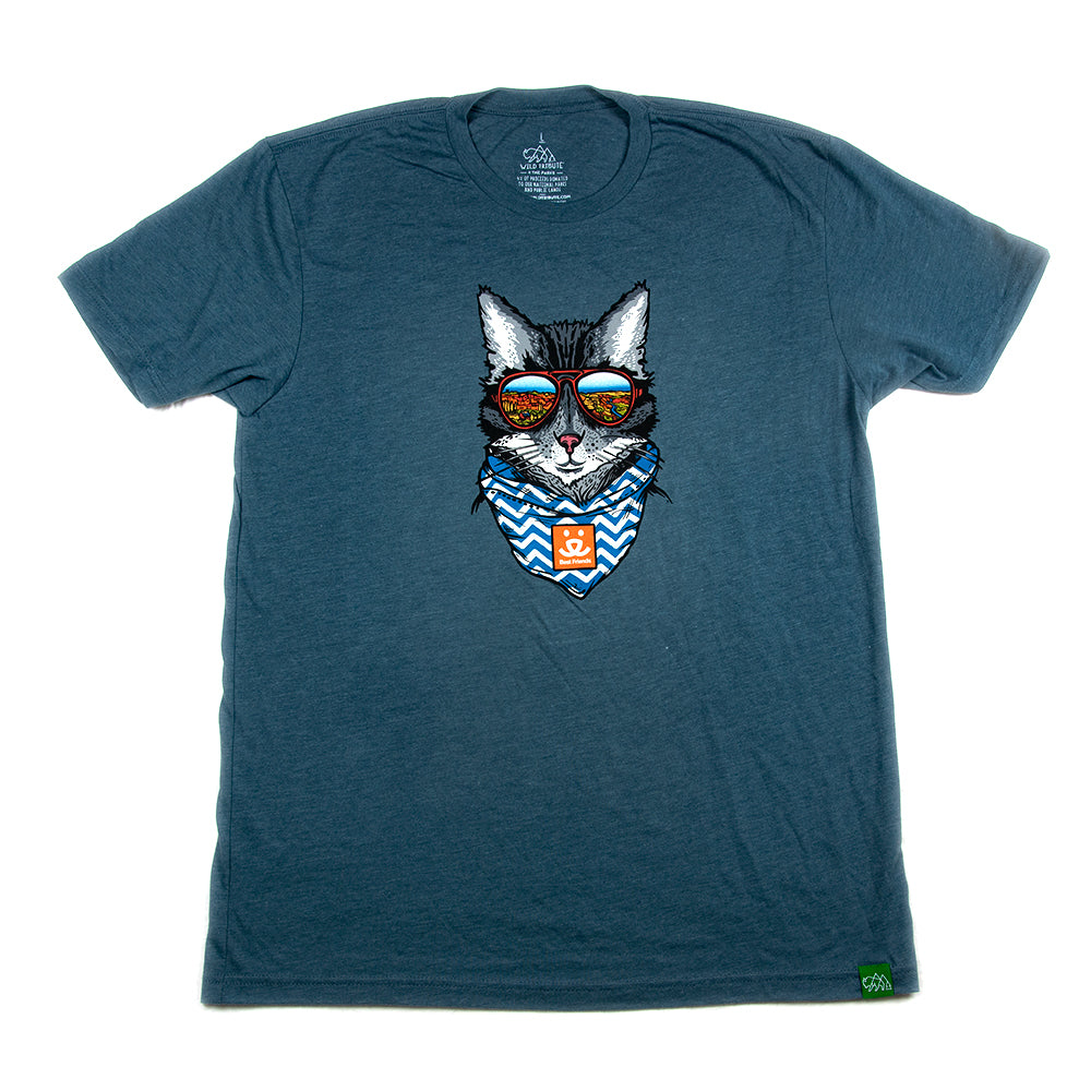 Wild Tribute Cat Design T Shirt, Adult, Blue