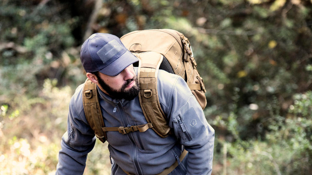 Man hiking with small backpack