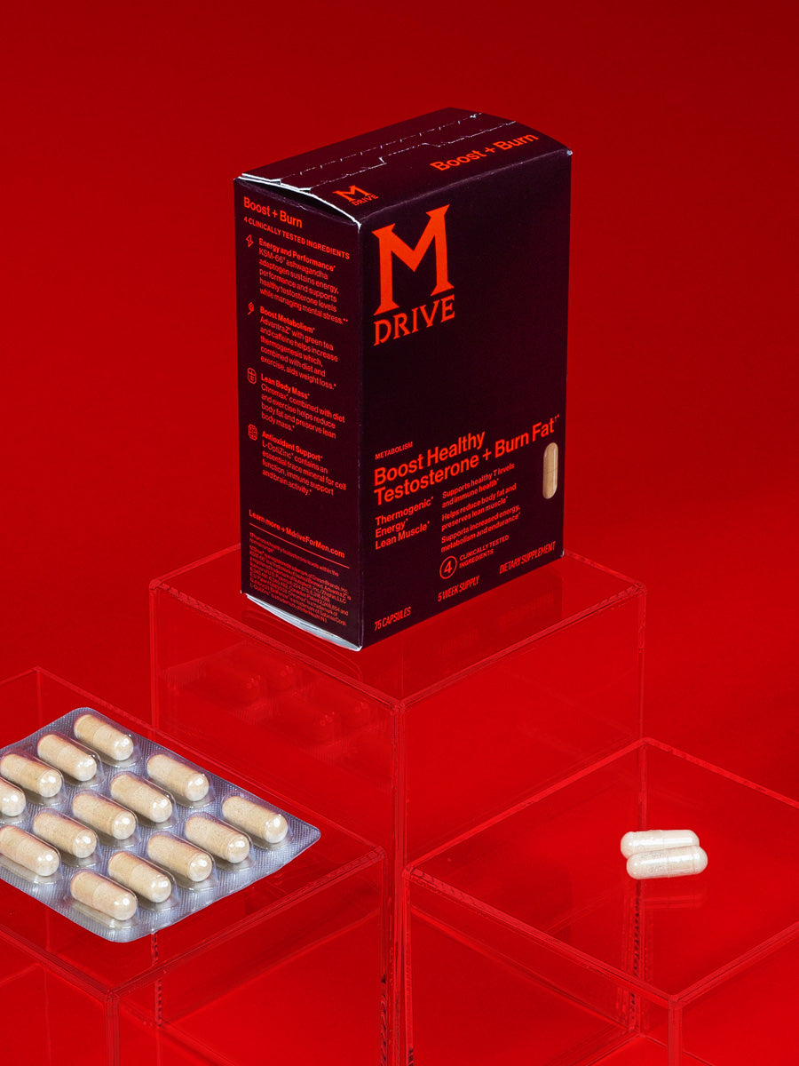 M Drive Boost & Burn packaging with capsules and capsule pack sleeve
