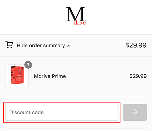 Entering Mdrive discount code