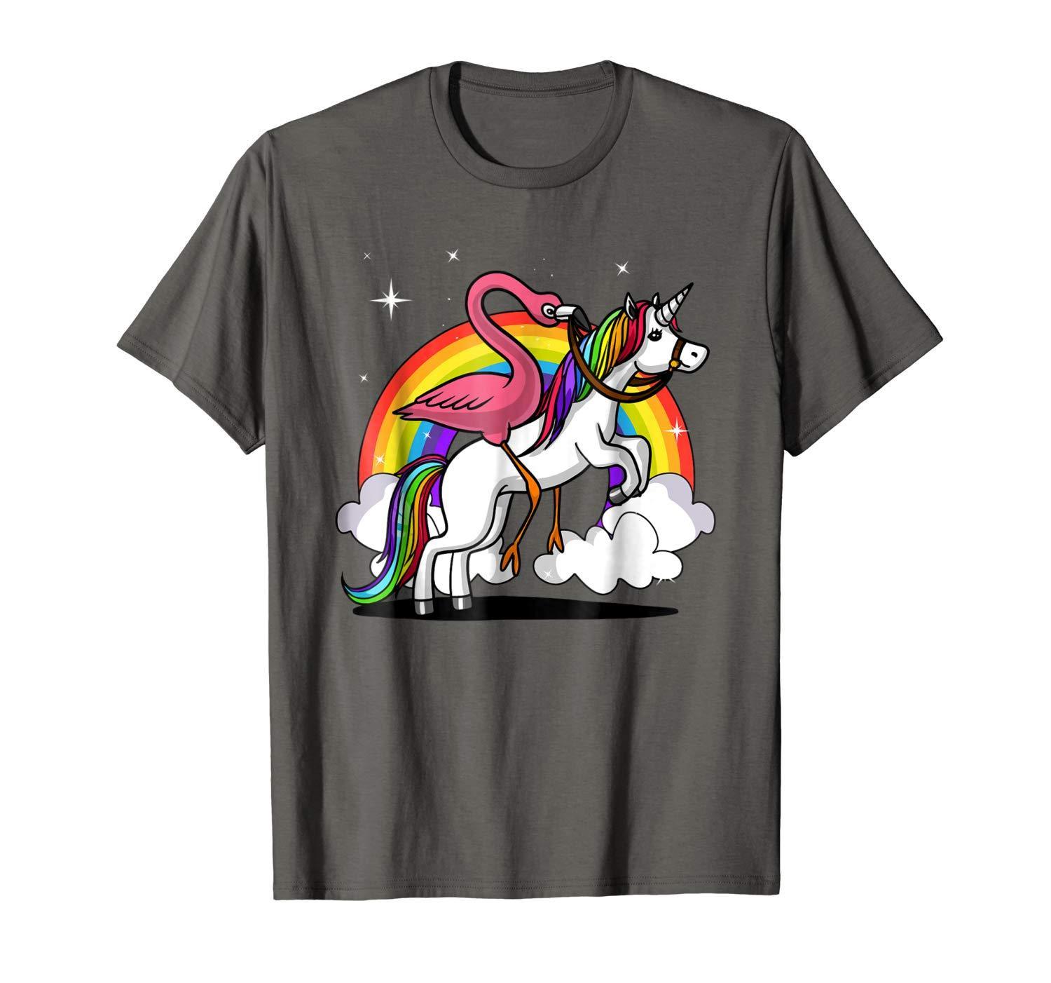 Check Out This Awesome Flamingo Pink Bird Riding Unicorn Rainbow T-shi Shirts