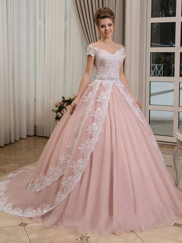 plus size blush wedding dress with sleeves