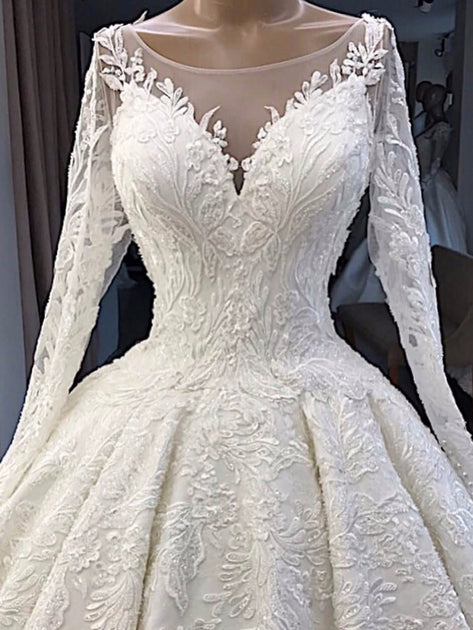 Only bridals Elegant White Lace Appliques Wedding Dress 2019 Illusion
