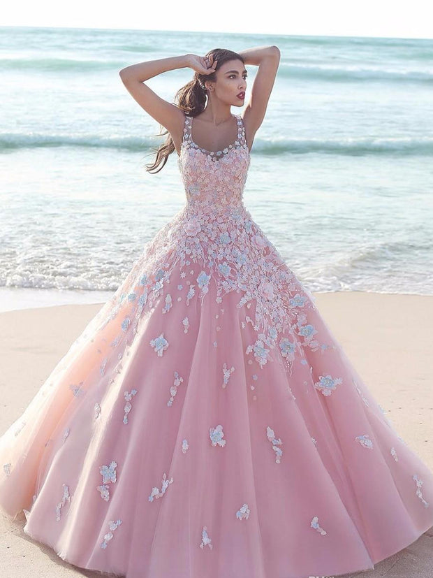 onlybridals Princess Floral Flower Pink Ball Gown Quinceanera Dresses