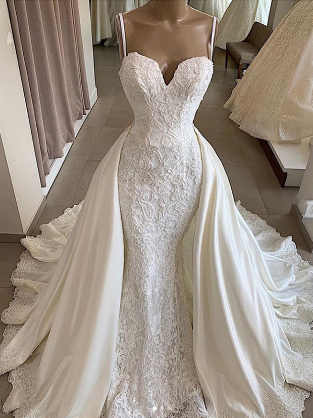 mermaid wedding dress with overskirt