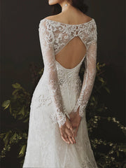onlybridals Long Sleeve Off Shoulder Mermaid Wedding Lace Applique Wedding Dress - onlybridals