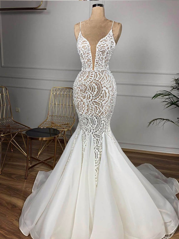 Only bridals Gorgeous Beaded Lace Mermaid Wedding Dress 2020 Sexy V Ne ...