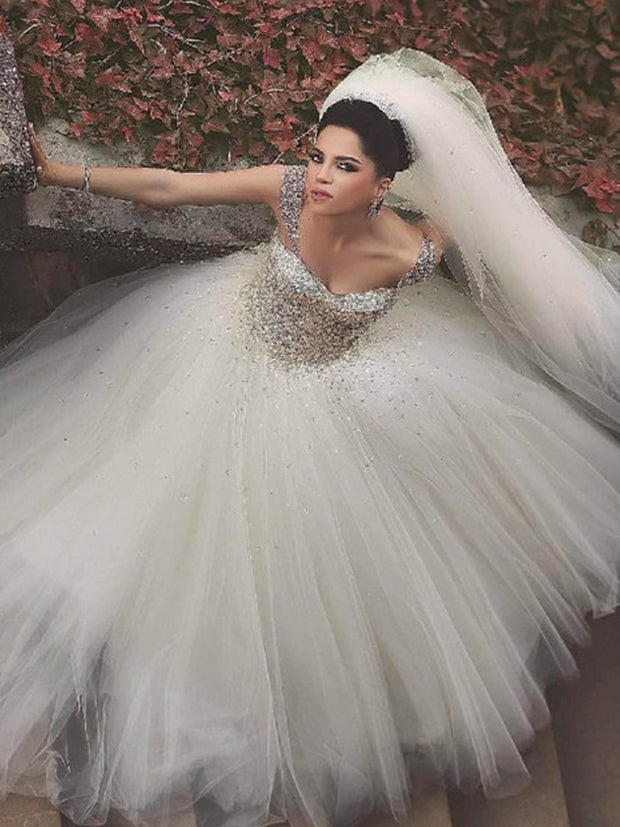 Ball Gown Tulle Off The Shoulder Wedding Dresses Puffy Wedding Dresses