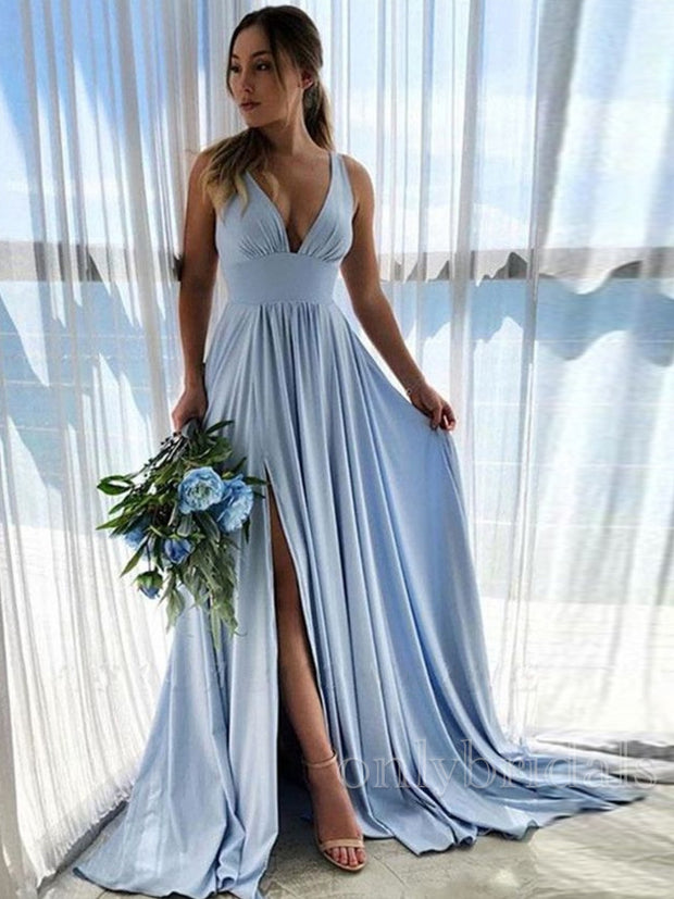 onlybridals Elegant A-Line V-Neck Long Prom Dresses Formal Evening