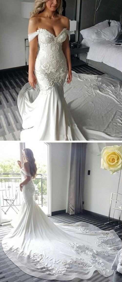 off shoulder sweetheart wedding dress