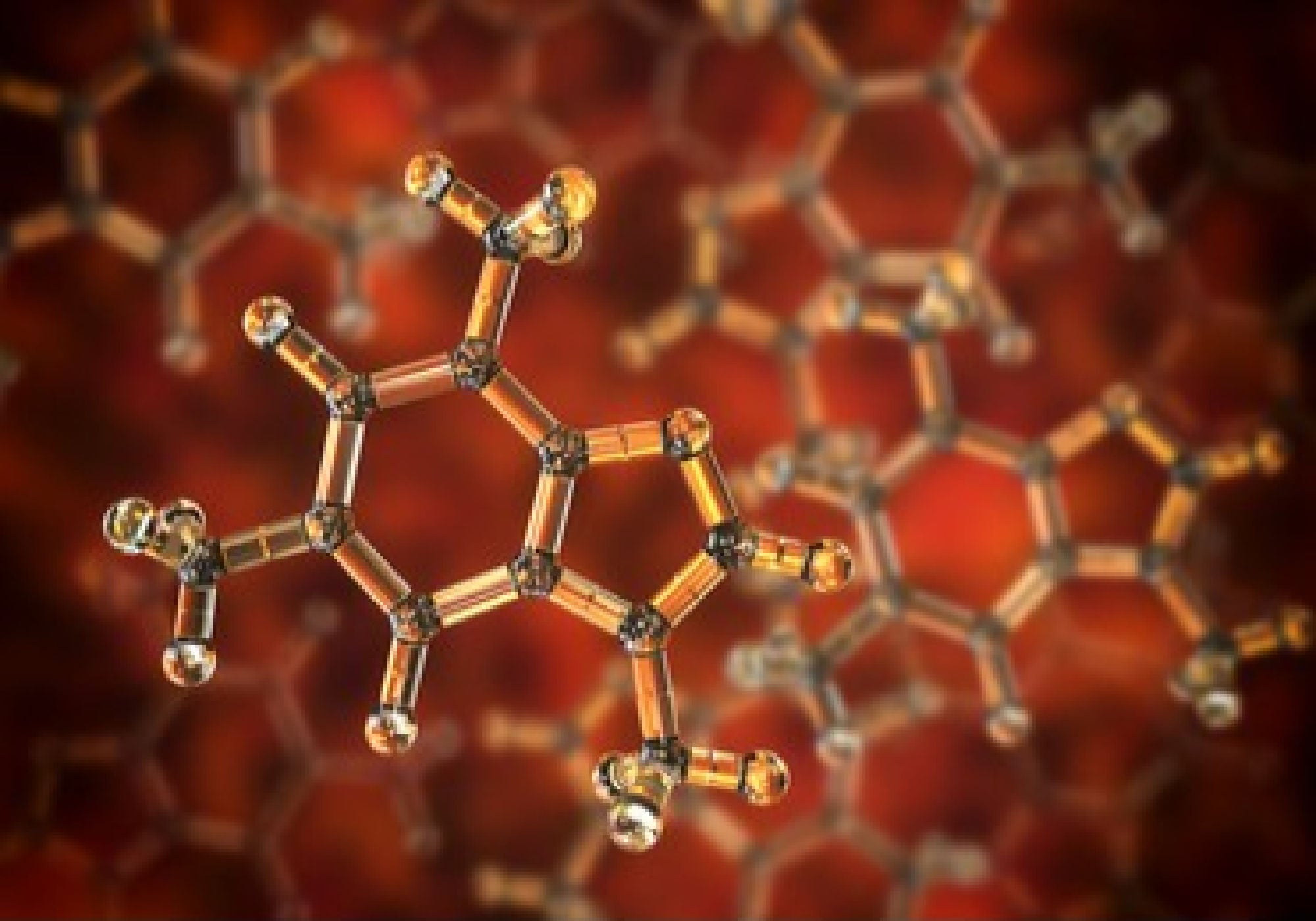 caffeine molecule on a backdrop of tea