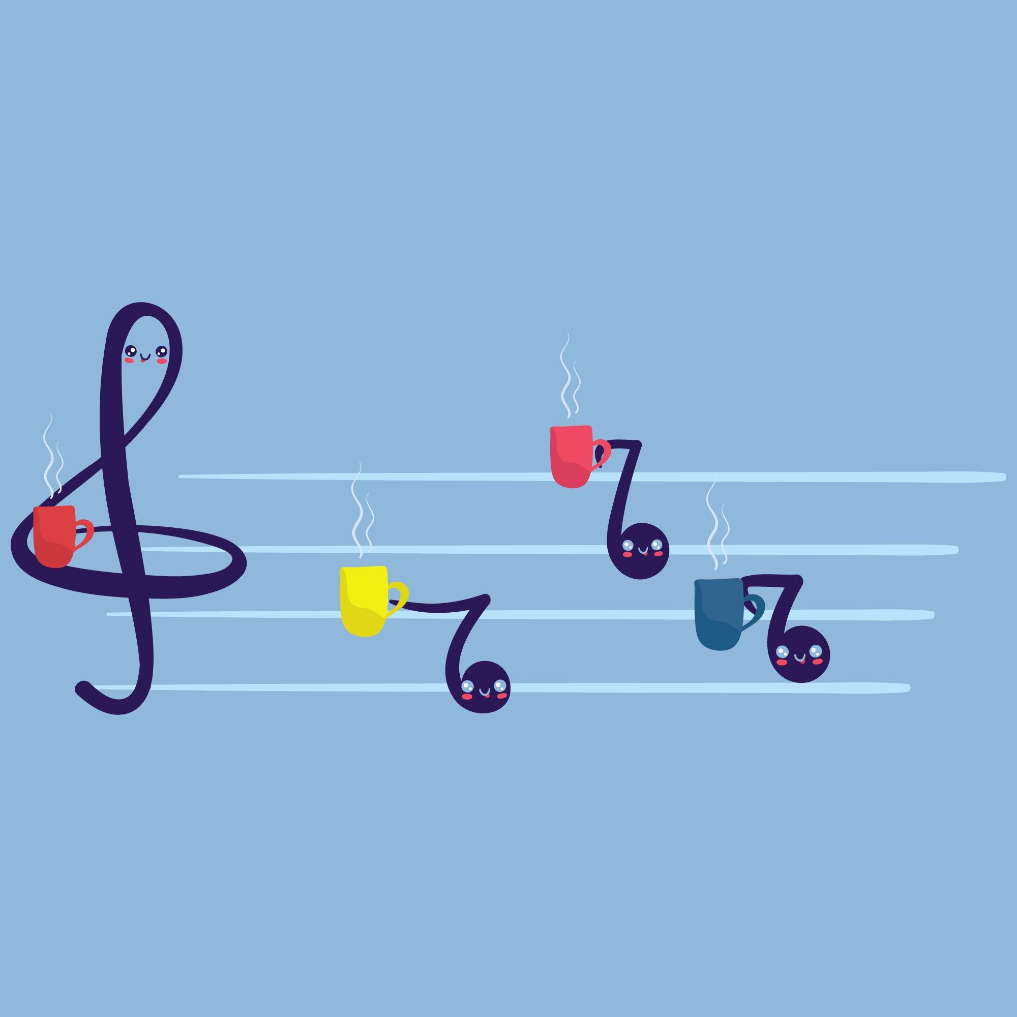 music notes with coffee cups