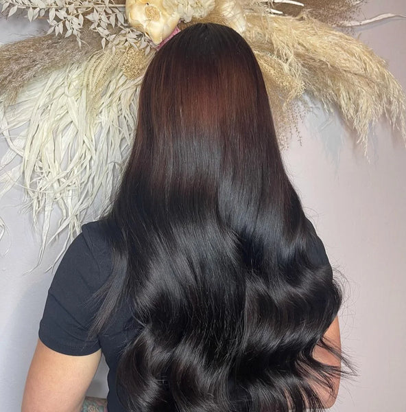 Customer wearing a i-tip hair extension
