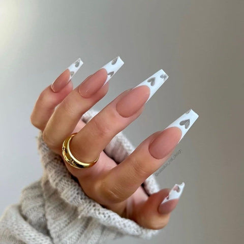 White Heart Negative Space Nails image